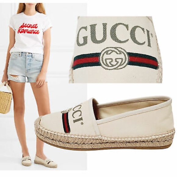 NIB Authentic Gucci Signature Canvas Espadrilles Flats 36 - Picture 3 of 8